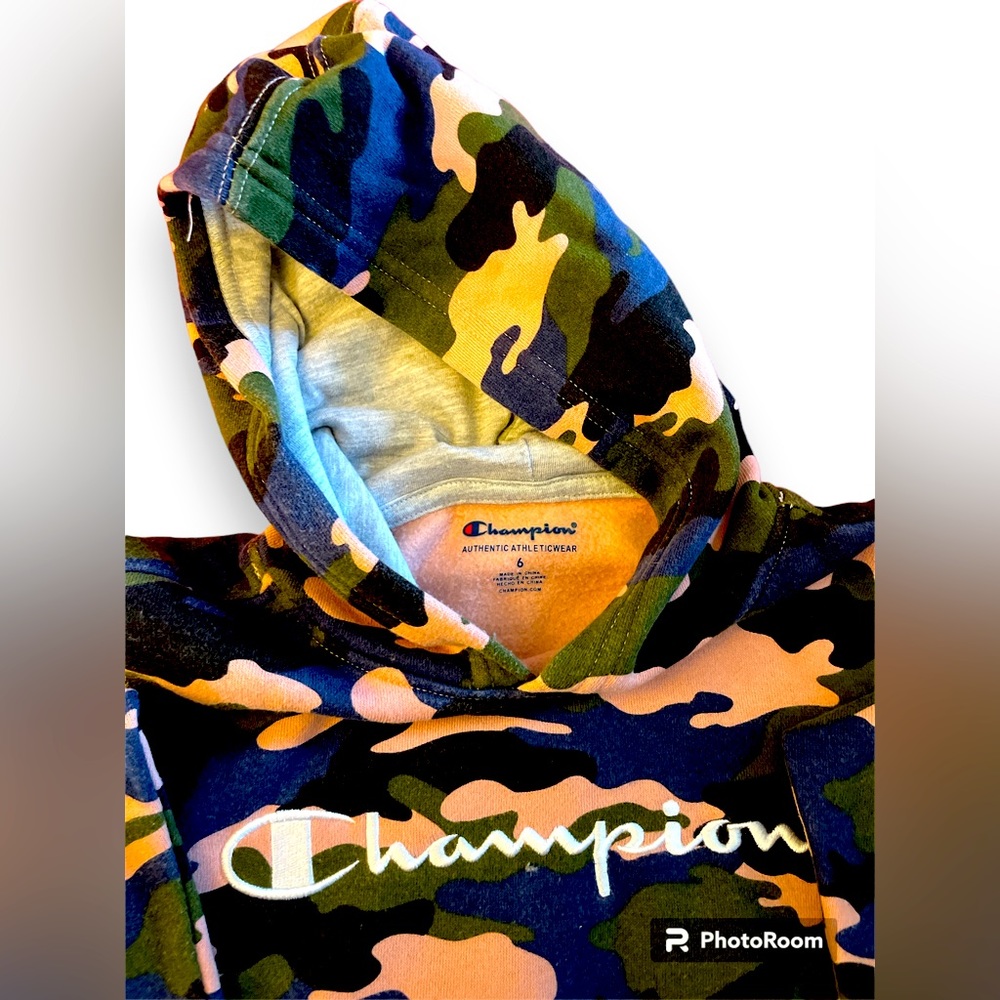 Champion Authentic Athletic Wear Kids Pink Camo Hooded Sweatshirt SZ 6